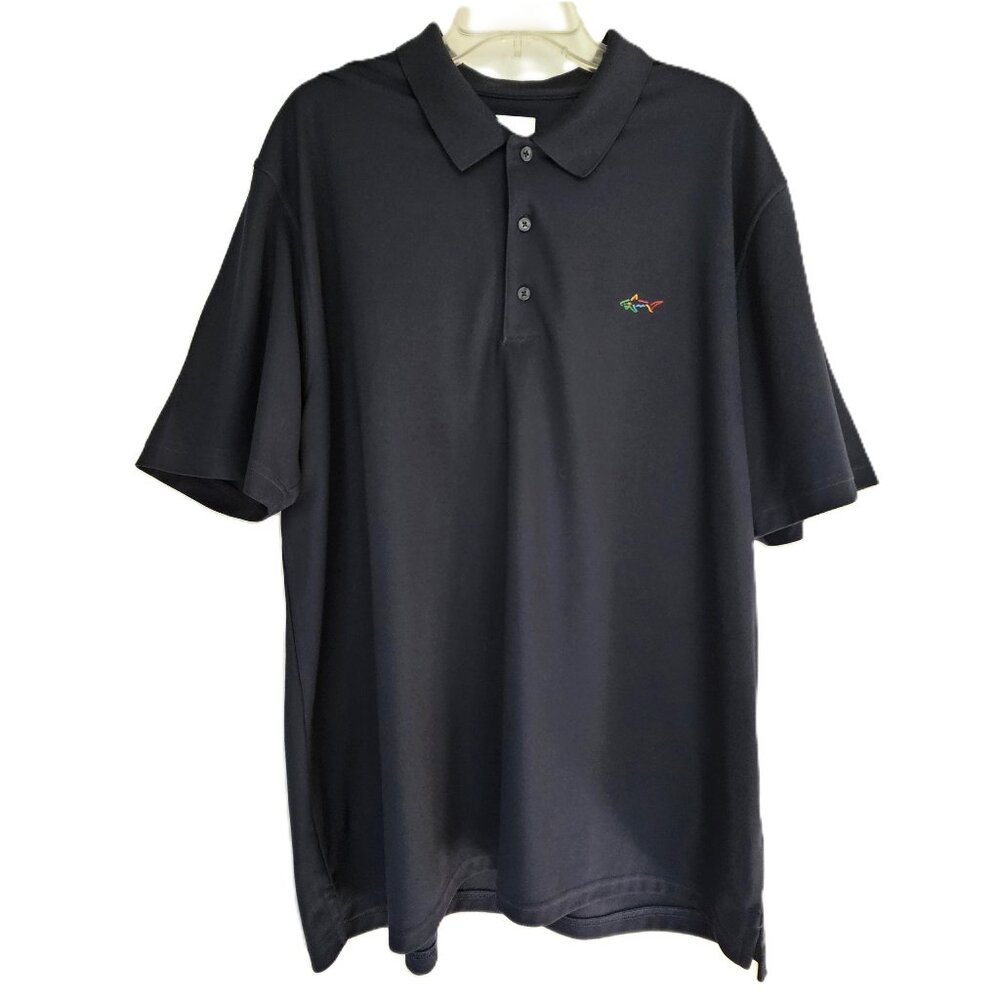 Greg Norman Play Dry Golf Polo Men XXL Navy Blue Multicolor Shark Logo